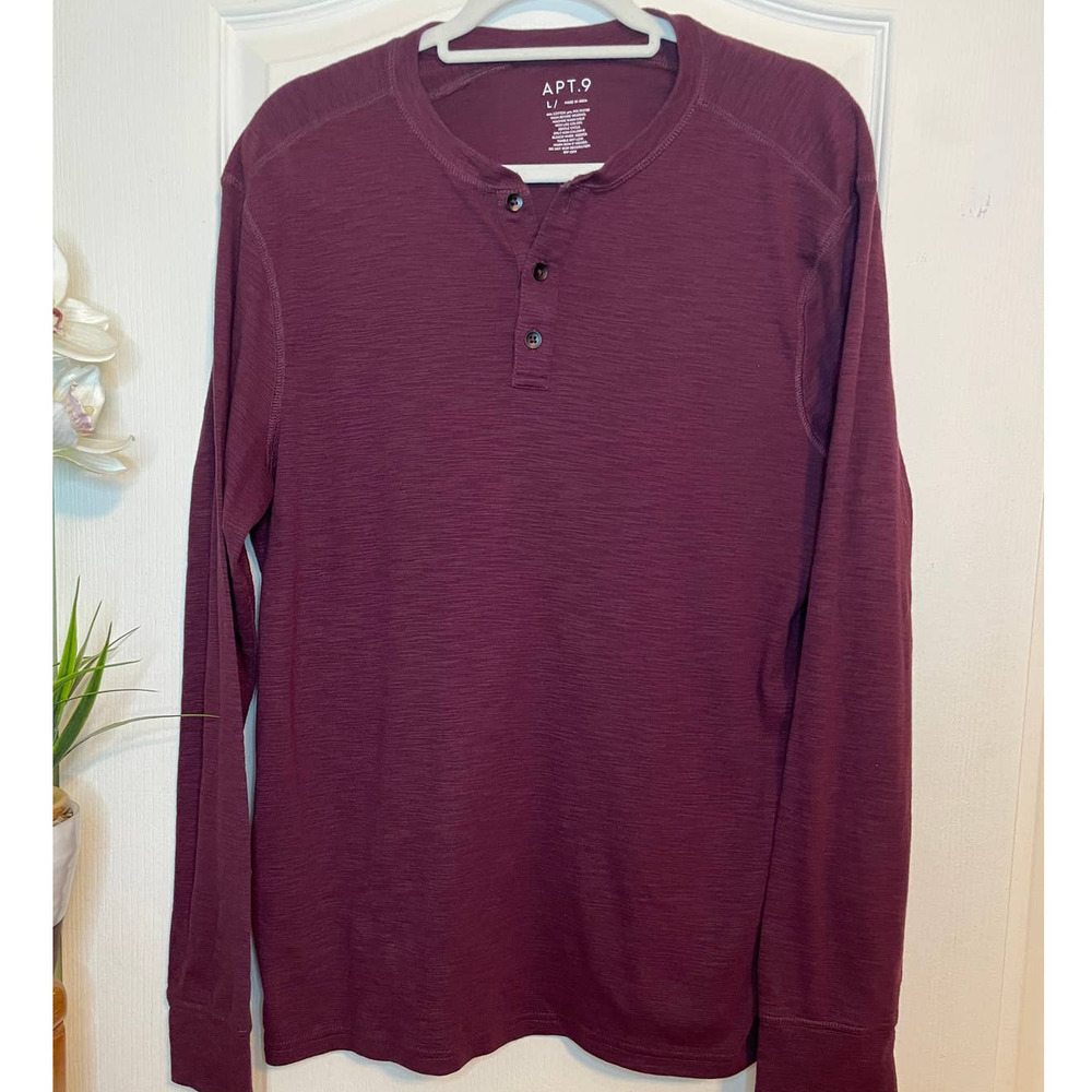 APT.9 - MENS LONG SLEEVE HENLEY - LARGE